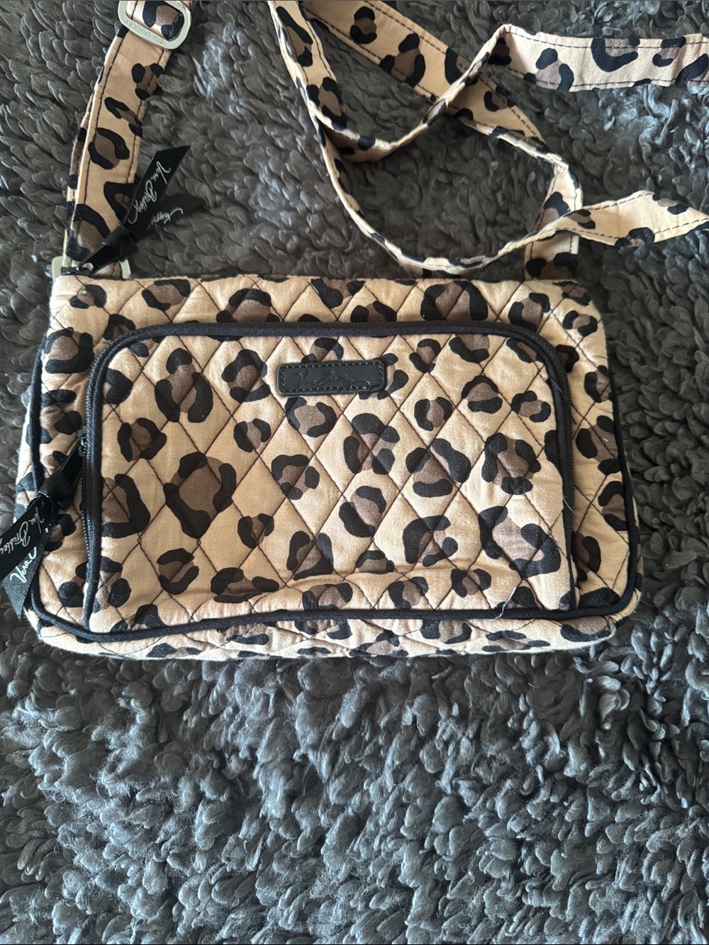 Vera Bradley Quilted Leopard Print Crossbody Bag in Beige and Black